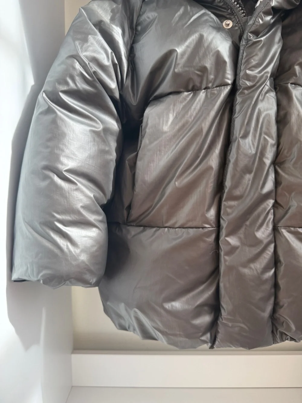 Zara Kids Shiny Charcoal Puffer Jacket with Hood